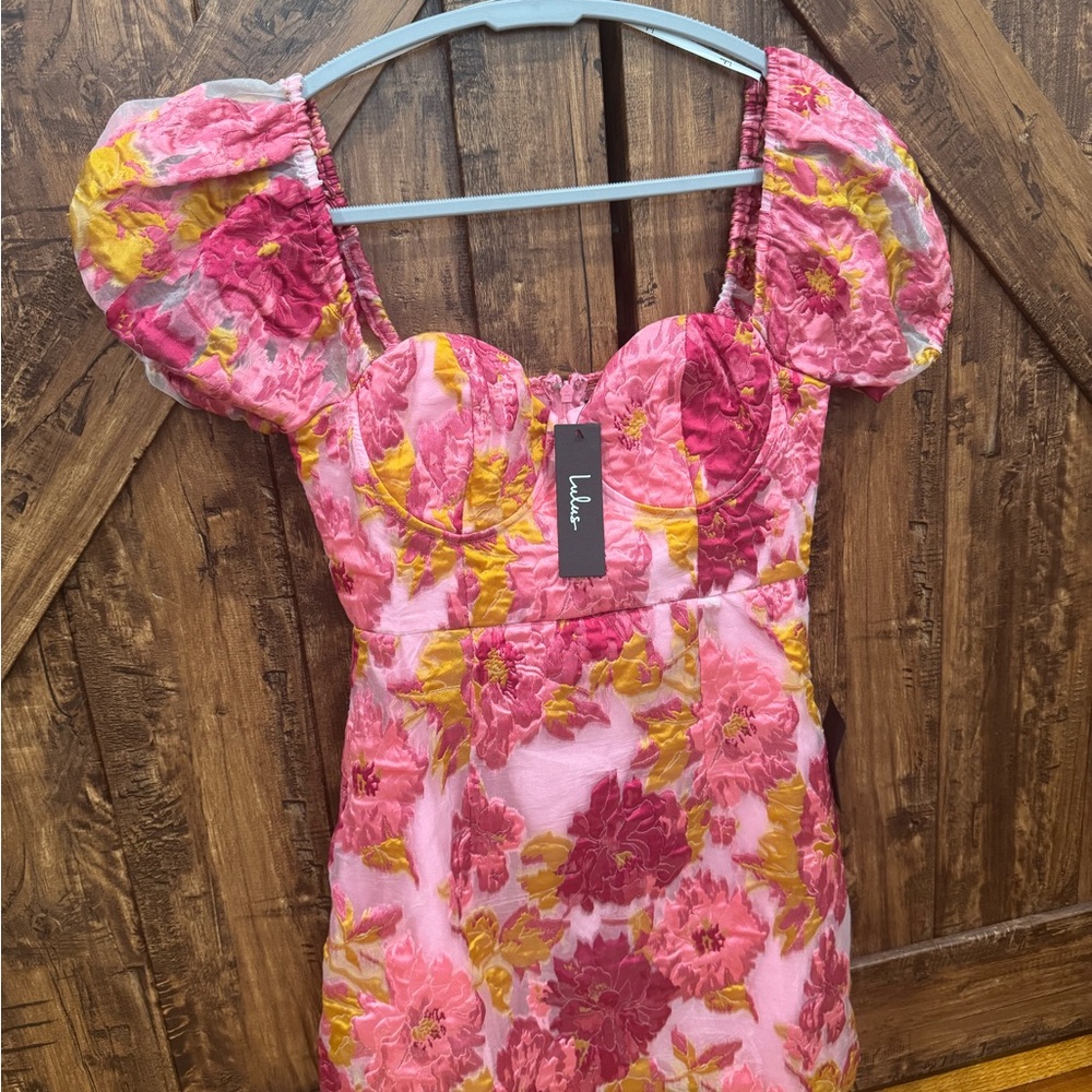 Lulu's Pink and Yellow Floral Mini Dress